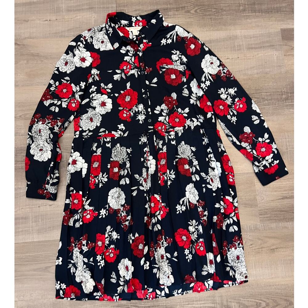 Brooks Brothers Red Fleece Floral Long Sleeve Shirt Dress